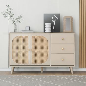 Aparador - Mueble De Salón - Tablero De Partículas - Blanco Roto Crema (120x40x82.5cm)