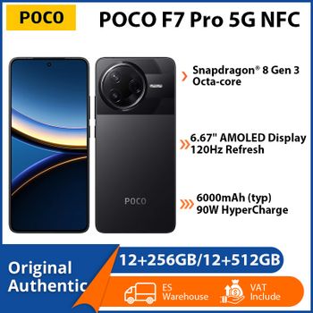 Teléfono inteligente POCO F7 Pro 5G con NFC, procesador Snapdragon 8 Gen 3, pantalla AMOLED de 6,67 pulgadas, cámara de 50 MP con estabilización óptica de imagen (OIS) y batería de 6000 mAh.