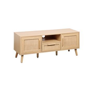 Mueble Tv Ratán Clare 2 Puertas 1 Cajon - Color Madera Natural - Homekit