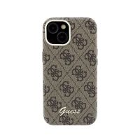 funda para movil guess logo en relieve polipiel marron compatible con iphone 15