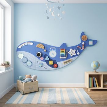 Tablero Sensorial Montessori Tema Ballena Busy Board Azul Aiyaplay