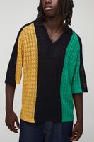 oversized carnival striped open stitch knitted polo amarillo