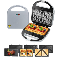 aigostar grace - sandwichera 3 en 1 sandwichera gofrera y grill 750w 3 placas desmontables antiadherentes e intercambiables indicador luminoso termostato gris aigostar grace