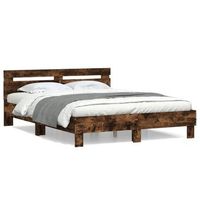 cama matrimonial  cama para adultos  cama con cabecero madera de ingenieria roble ahumado 140x200 cm