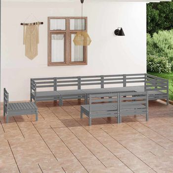 Juego De Muebles De Jardín 9 Piezas Madera Maciza De Pino Gris Vidaxl