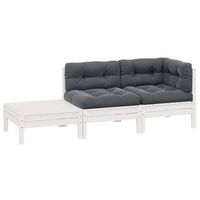 conjunto de muebles de jardin 3 uds  mesa y sillas y cojines blanco madera pino