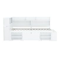 cama de mdf 90x200cm - con almacenaje multifuncion y pequena libreria extraible - con somier de laminas - blanco