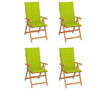 Vidaxl sillas de jardín 4 uds madera de teca y cojines verde brillante