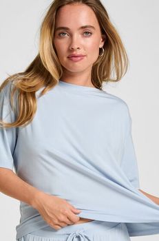 Hunkemöller Top de Pijama Jersey Manga Corta Azul