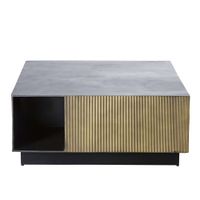mesa de centro de metal ondulado color laton y negro