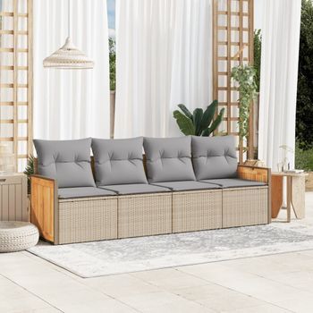 Conjunto De Sofás Jardín Con Cojines 4 Uds | Mueble Jardin Mesa Y Sillas Ratán Sintético Beige Cfw724748