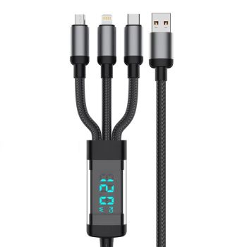 Cable Digital de Display USB-A a iP/Type-C/Micro USB de 120W PD Carga Rápida Transmisión de Datos Núcleo de Cobre Estaña
