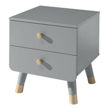 Mesita De Noche Billy 2 Cajones Madera Gris Atemporal Vipack
