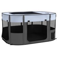 pawhut parque de juego para mascotas plegable con bolsa de transporte para cachorros y gatitos interior y exterior gris