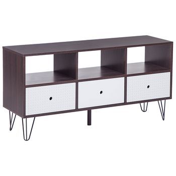 Mueble Para Tv De Madera Oscura Con Blanco Para Tv Hasta 50ʺ Mueble Multimedia Con Estantes De 3 Cajones Foston