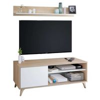 mueble tv con estante kiko 1 puerta color roble y blanco 135 cm ancho 40 cm profundo 50 cm altura