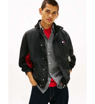 Tommy Jeans para hombre. DM0DM22738 Cazadora repelente al agua con logo trasero negro (M), Azul, Casual, Nylon, Marino