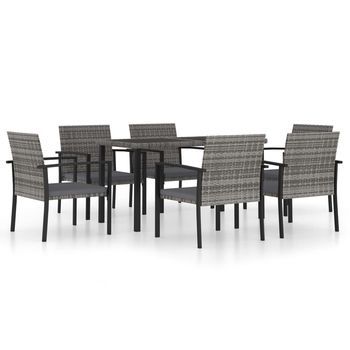 Juego De Comedor Para Jardín 7 Piezas | Mueble De Jardín Ratán Sintético Gris