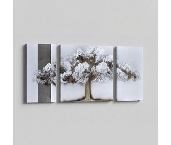 Cuadro tríptico pintado árbol blanco
