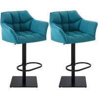 juego de 2 taburetes de bar damaso con tapizado de tela turquesa 45x64x88 cm clp