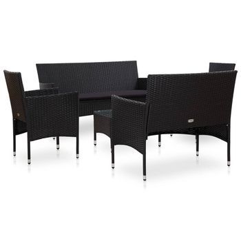 Conjunto Muebles De Jardín 5 Uds | Mesa Y Sillas Y Cojines Ratán Sintético Negro