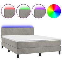 estructura de cama led con cabecero con somier y cubrecolchon 140x190 cm tela de terciopelo gris claro tdl0207859