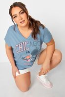 yours camiseta azul de pico chicago mujer curvy y tallas grandes yours