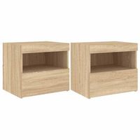 pack 2 uds mesitas de noche  mesa auxiliar  mesilla con luces led roble sonoma 50x40x45 cm