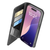 funda para movil cellularline book agenda folio imitacion piel negra con soporte para iphone 16e y 17e