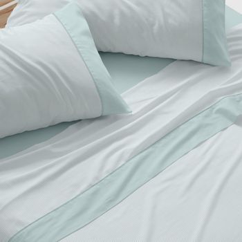 Juego De Sábanas 50% Algodón 50% Poliéster Diseño Rayitas 150 X 190/200 Cm - Verde - Burrito Blanco