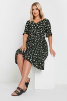 yours vestido cintura alta negro de flores  mujer curvy y tallas grandes yours