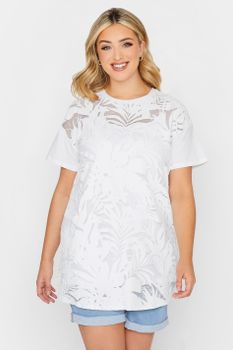 Yours Camiseta Blanca De Malla Floral, Mujer Curvy Y Tallas Grandes, Yours