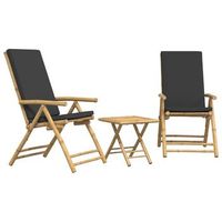 juego bistro plegable de bambu 3 uds  conjunto de mesa y sillas con cojines gris oscuro