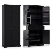 costway armario despensa cocina 184cm 4 estantes ajustables cajon grande 6 puertas 2 bandejas negro