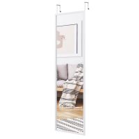 costway espejo de cuerpo entero para pared con 2 set de ganchos regulables para habitacion bano entrada blanco 1074 x 15 x 365 cm
