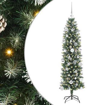 Árbol Navideño Artificial Delgado Verde Y Blanco 150 Cm Vidaxl