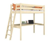 cama alta de madera con escritorio n02 pino incoloro