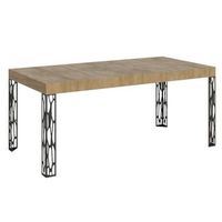 mesa extensible 6 a 12 plazas l 160 a 264 cm madera clara y patas de metal gris oscuro gisa