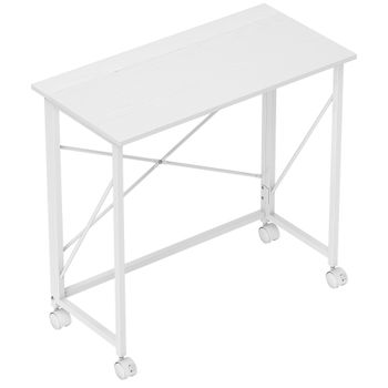 HOMCOM Escritorio plegable mesa de ordenador 80 x 40 cm con ruedas para oficina en casa, dormitorio, espacios pequeños, blanco   Aosom España