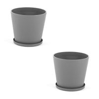 set de 2 macetas redondas o38cm de resina gris oscuro con plato