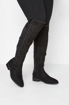 Limited Collection Botas Mosqueteras Antelina Negra Con Tachas