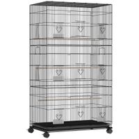 pawhut jaula grande para pajaros con ruedas 6 comederos bandeja extraible multiples puertas 3 perchas 77x465x141 cm negro   aosom espana