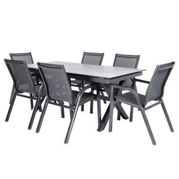 Conjunto De Mesas Y Sillas Reforzadas Para Jardín, Mesa Extensible 180 A 240 Cm, Aluminio Y Hpl, Color Antracita