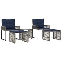 juego de muebles de exterior con cojin 5 piezas  mobiliario de jardin gris y marino