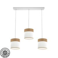 regleta fabrilamp cloe 3xe27 para iluminacion interior decorativa diseno moderno en blanco textil y madera clara pantallas regulables en altura