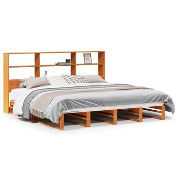 Cama Matrimonial | Cama Para Adulto | Cama Con Estantería Sin Colchón Madera Maciza Marrón 180x200 Cm
