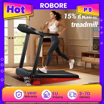 Caminadora ROBORE P9 3.0HP Silenciosa con Inclinación del 15%, Controles Inteligentes en el Pasamanos, Sensor de Frecuencia Cardíaca, Doble Amortiguación, Velocidad de 14 KM/H, Cinta de 5 Capas,