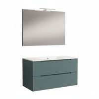 kibath mueble de bano con lavabo espejo y aplique led boreal 100x45 cm acabado azul oceano mate 2 cajones suspendido