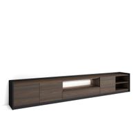 mueble tv efecto madera roble oscuro y negro 310x37x50cm con led