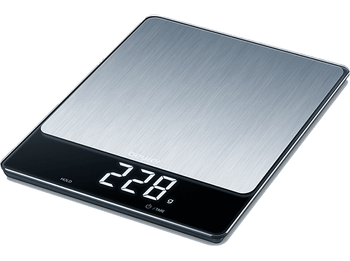 Balanza de cocina - Beurer KS 34 XL, 15 kg, Pantalla LCD, Antihuellas, Inox